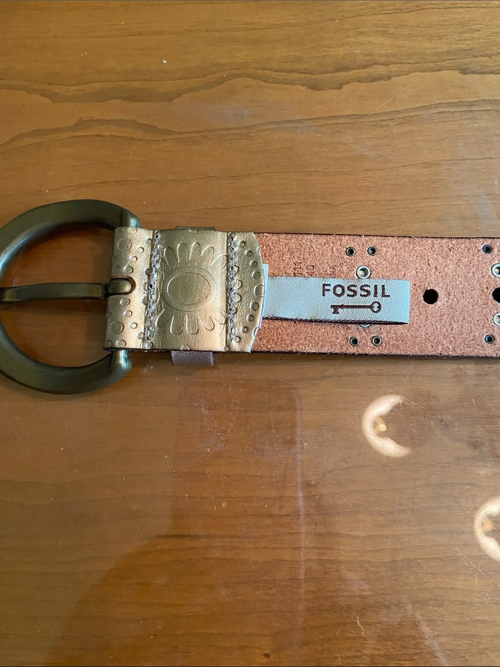 Fossil Woven Leather Accent Belt - Gold. M